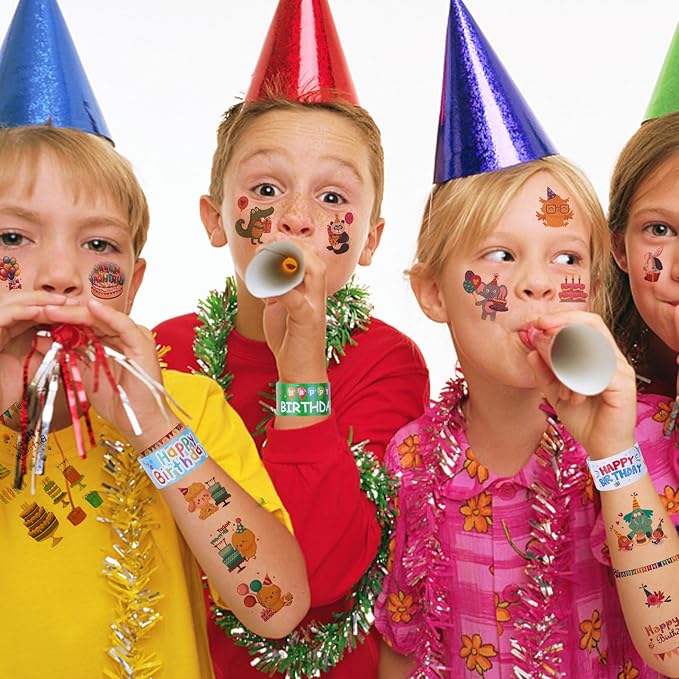 30pcs Happy Birthday Slap Bracelets with 10pcs Tattoo Stickers for Kids Birthday Party Favors Classroom School Favors Prizes Exchanging Favors