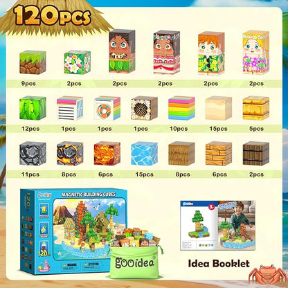 Large Magnetic Blocks - 120PCS 1“ Magnetic Cubes Building Toys for Kids Age 3-5 4-8 5-7 8-12, Hawaii Mine Magnet World Building Craft, Educational Toys Christmas Birthday Game Gifts for Boys Girls