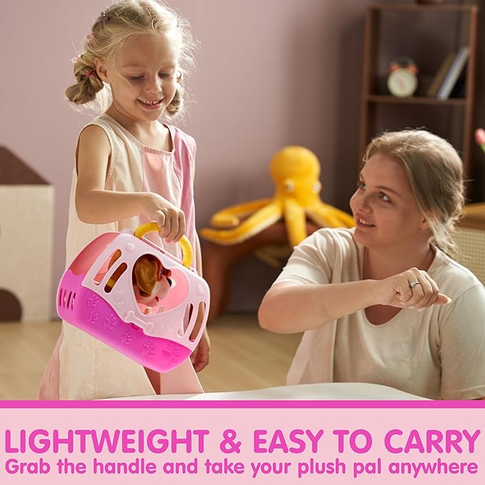 JOYIN Toy Dog for Toddlers, Play Puppy Toy with Carrier & Accessories, Plush Dog with Interactive Button, Lights & Sounds, Pet Care Set for Kids 1 2 3 4 Years Old, Birthday Gifts for Girls
