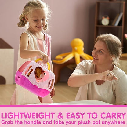 JOYIN Toy Dog for Toddlers, Play Puppy Toy with Carrier & Accessories, Plush Dog with Interactive Button, Lights & Sounds, Pet Care Set for Kids 1 2 3 4 Years Old, Birthday Gifts for Girls