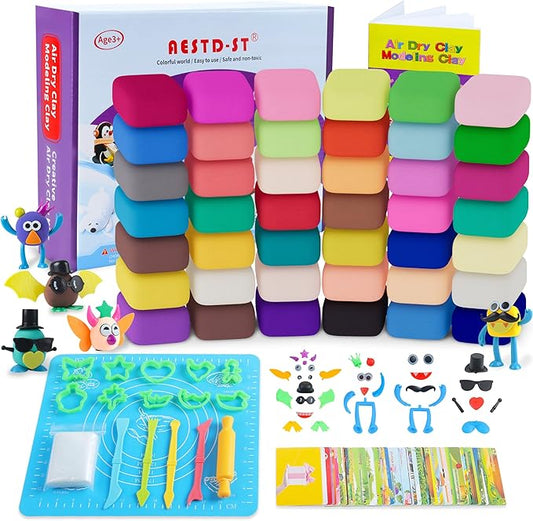 Air Dry Clay 42 Colors, Modeling Clay for Kids, DIY Model Magic Clay, Molding Clay Kit with Sculpting Tools, Non-Sticky Soft and Super Light, Arts and Crafts Gift for Boys Girls Kids