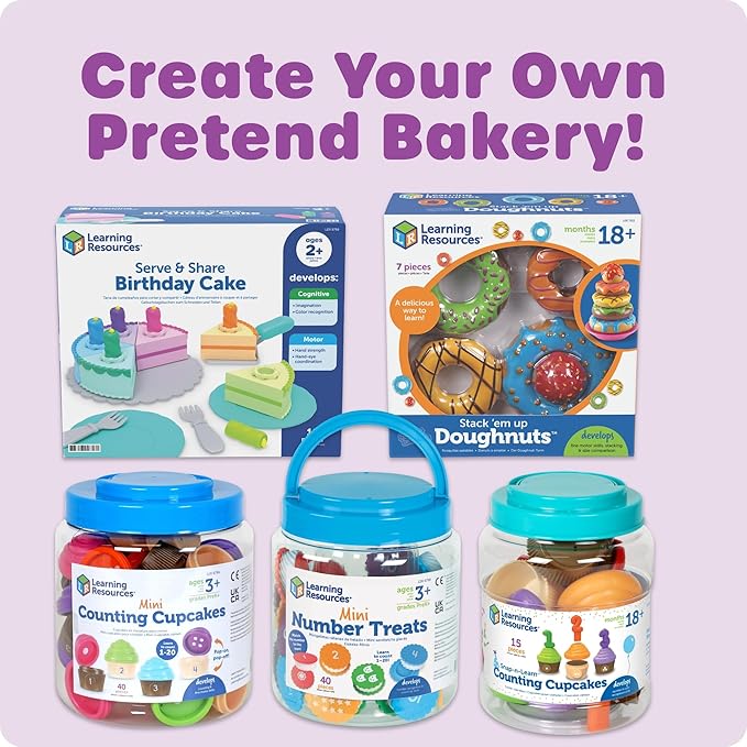 Learning Resources New Sprouts Serve & Share Birthday Cake - Imaginative Pretend Play Food, Fake Birthday Cake Set, Play Food Sets for Kids, Montessori Color Sorting Toys for Toddlers Ages 2+
