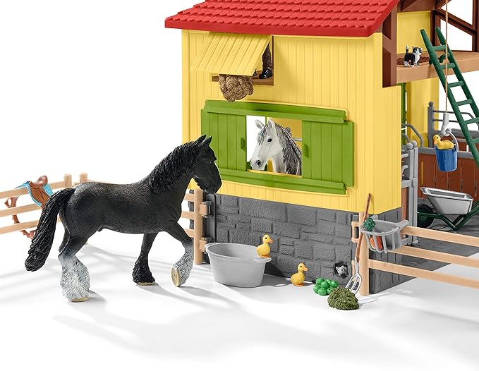 Schleich Farm World, 30-Piece Playset, Farm Toys and Farm Animals for Kids Ages 3-8, Horse Stable 10.5 x 49 x 34.5 cm
