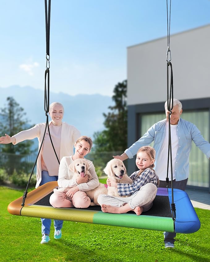 60" Tree Swing, 700lbs Capacity Rectangle Platform Swing, Waterproof & Durable, Adjustable Hanging Straps for Outdoor & Indoor Use, Suitable for Kids & Adults-Multicolor