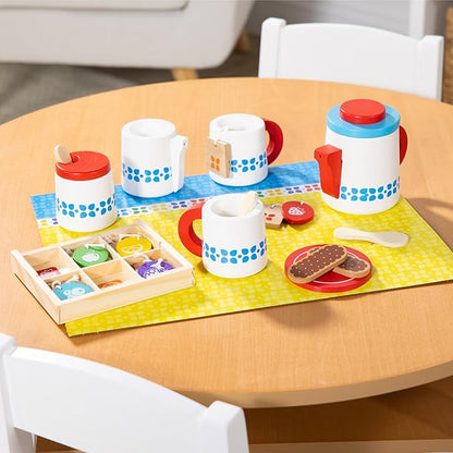 Melissa & Doug 20-Piece Steep and Serve Wooden Tea Set - Play Food and Kitchen Accessories