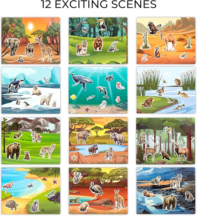 Fun Sticker Book for Toddlers 2-4 Years - Perfect Kids Activity Book with Beautiful Stickers & 12 Reusable Themes for Entertaining Girls & Boys 4-8 While Traveling - Incl. Animal & Coloring Pages