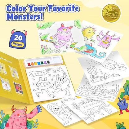 JoyCat Paint with Water Coloring Books for Toddlers, Watercolor Painting Sets for Kids Ages 3-5 4-8, Arts and Crafts Drawing Activities Toy Birthday Gifts for Boys Girls (Monsters)
