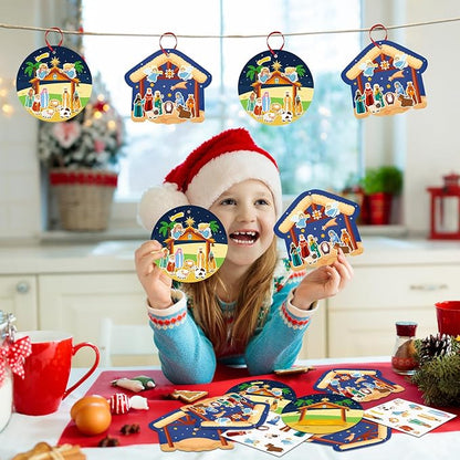 FaCraft Religious Craft Sticker for Kids - 24pcs Make a Nativity Scene Stickers Christmas Crafts Kits DIY Nativity Set for Sunday School Classroom Nativity Christian Xmas Party Game Favor Gifts