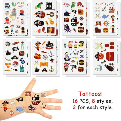 HLenyoy 88 PCs Pirate Party Supplies Favors Pirate Keychain Rings Bracelets Pirate Eye Patch Mustache Tattoos Stickers Pirate Party Favors Decoration
