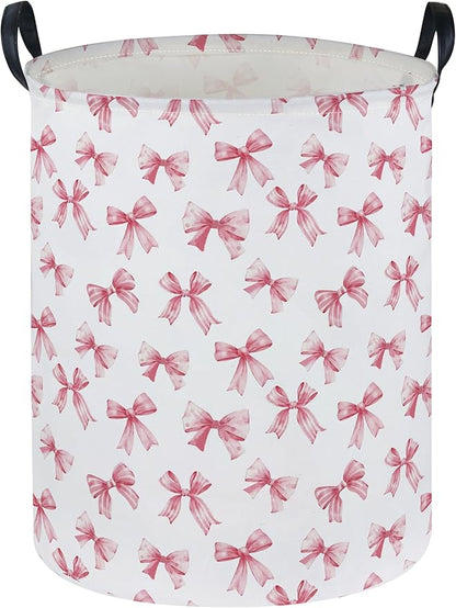 Essme Kids Laundry Basket,Pink Hamper Waterproof Storage Bin for Girls, Pink Hamper,Gift Baskets(Pink Bowknot)