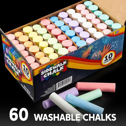 JOYIN 60 PCS Sidewalk Chalk Set (10 colors), Non-Toxic Washable Outdoor Jumbo Chalk Set for Painting on Chalkboard, Art Play and Playground Toy