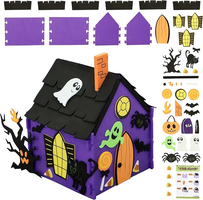JOYIN Halloween Foam Craft Kit, Party Favors for Kids, Art Crafts with 3D Haunted House, Photo Frame, 2 Halloween Characters Decor, Glasses, Trick or Treat Door Sign Hanger, School Activities Games
