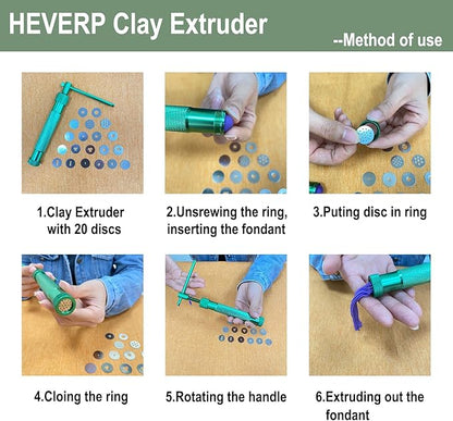 HEVERP Stainless Steel Clay Extruders Sugar Paste Extruder Cake Fondant Decorating Tool Set (Green)