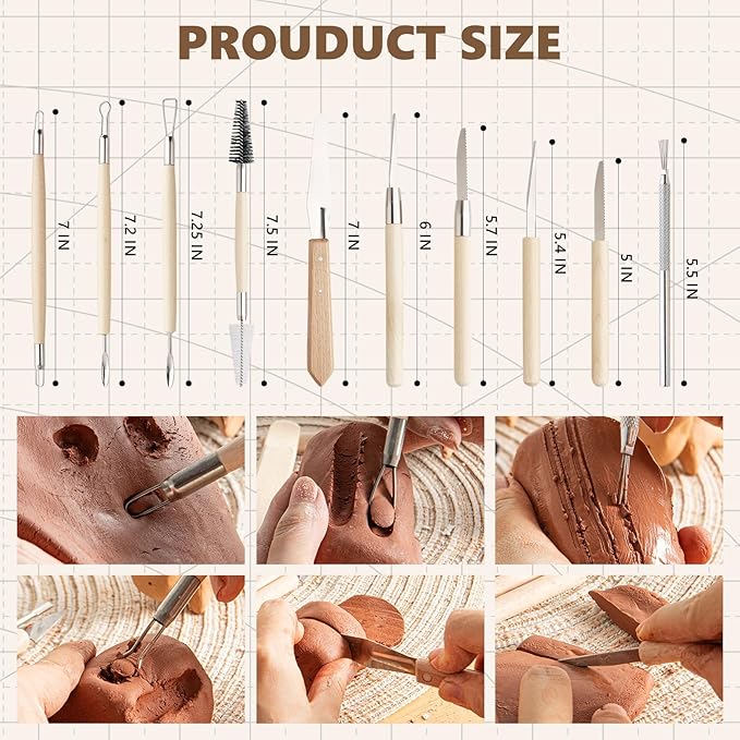22PCS Wooden Pottery Sculpting Tools, Wood Clay Cleaning Tool Set, Ceramic Modeling Tool for Carving, Molding, Cutting, Trimming, Pottery Wheel, Crafting Supplies, Beginners, Adults, Students