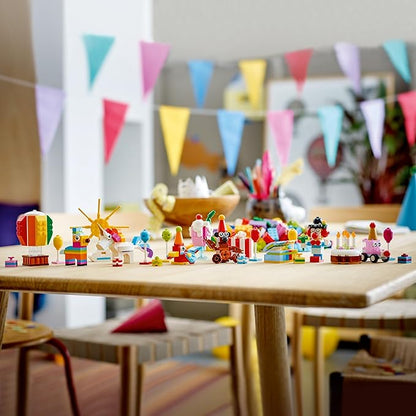 LEGO Classic Creative Party Box Bricks Set 11029, Family Games to Play Together, Includes 12 Mini-Build Toys: Teddy Bear, Clown, Unicorn, Fun for All Ages 5 Plus