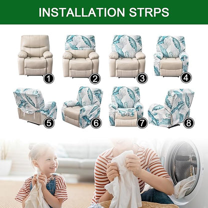 FUANGUI Recliner Chair Cover 4-Pieces Lazyboy Cover for Recliner Chair with Storage Pockets Furniture Protector for Living Room, Jacquard Sofa Slipcover for Kids, Pets, Dog and Cat, 02