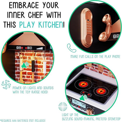 Lil' Jumbl Jumbl Kids Kitchen Set, Pretend Wooden Play Kitchen, Battery Operated Icemaker, Microwave, Range Hood, Stove Top, Oven, with Realistic Sound & Lights, Pots, Pan, & Utensils Included