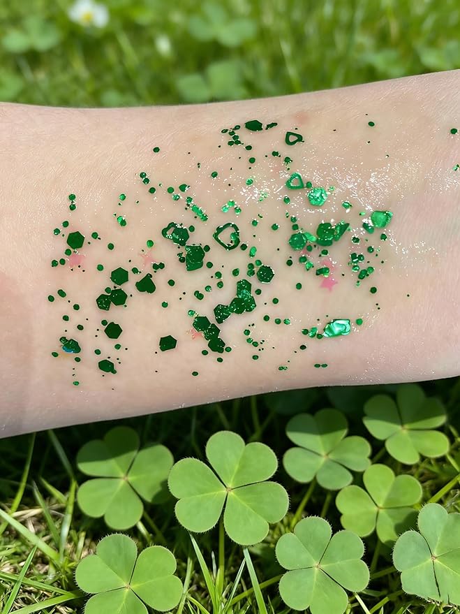 Face Body Glitter, Hair Glitter Sparkles Chunky St Patricks Day Face Glitter Makeup,Green Face Paint Holographic Chunky Sequins Glitters for Eye Lip Hair Nails,Festival Rave Accessories (3pc Green)