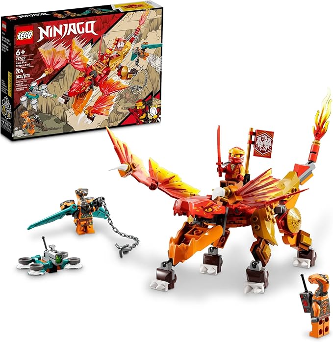 LEGO NINJAGO Kai’s Fire Dragon EVO Toy 71762 for Kids with Cobra & Boa Snake Warrior Figures and Kai Minifigure, Collectible Mission Banner Series