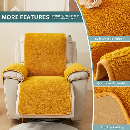 vctops Sherpa Fleece Recliner Chair Cover Super Soft Warm Plush Sofa Slipcover Furniture Protector Non Slip Washable Reclining Chair Cover for Kids, Pets (Yellow,30"x91")