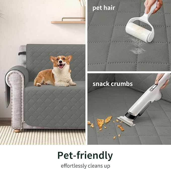 CHUN YI Oversized Couch Cover, Water Resistant Sofa Cover Slipcover for 4 Cushion Sofa, Washable with Adjustable Strap Storage Pocket for Living Room Dog Pet (Oversized Sofa, Light Grey)