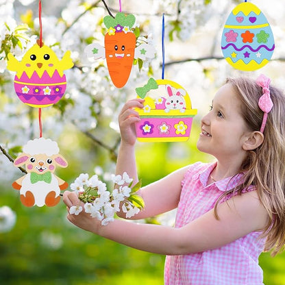 Fennoral 24 Pack Easter Craft Kit for Kids Make You Own Easter Foam Stickers Ornament DIY Easter Arts and Crafts for Easter Art Project Easter Party Decoration