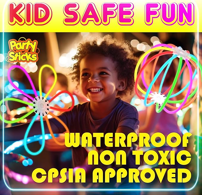 PartySticks Bulk Party Supplies 205 Piece Glow in The Dark 100 Glow Sticks with Eye Glasses, Bracelets, and Connectors