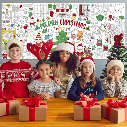 Christmas Giant Coloring Poster for Kids 30x72 Inch, Merry Christmas Large Coloring Tablecloth Banner, Christmas Color-in Activities Games for Kids School Classroom Home Party Supplies Decorations