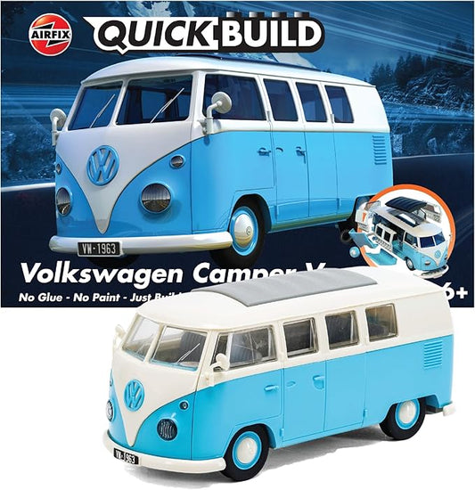 Airfix Quickbuild Volkswagen Light Blue Camper Van Brick Building Model Kit, Multicolor