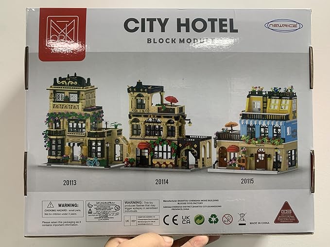 City Hotel Architecture Building Kit with Lights,3 Levels Garden Hotel Model Building Blocks Toy,for 12+Age Teen,Adult（1464 Pieces）