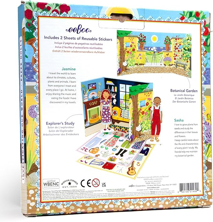 eeBoo: Paper Dolls: Explorer & Botanist - Includes 2 Paper Dolls, Stand Up Scene & Stickers, Kids Ages 5+