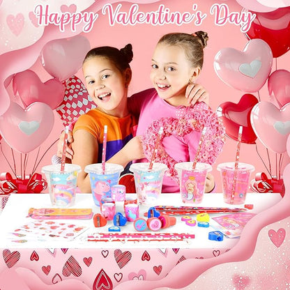 216PCS Valentines Day Gifts for Kids, Valentines Day Stationery Gifts, Valentines Party Favors with Stampers Pencils Rulers Stickers, School Rewards Classmate Gift Exchange Goody Bag Fillers for Kids
