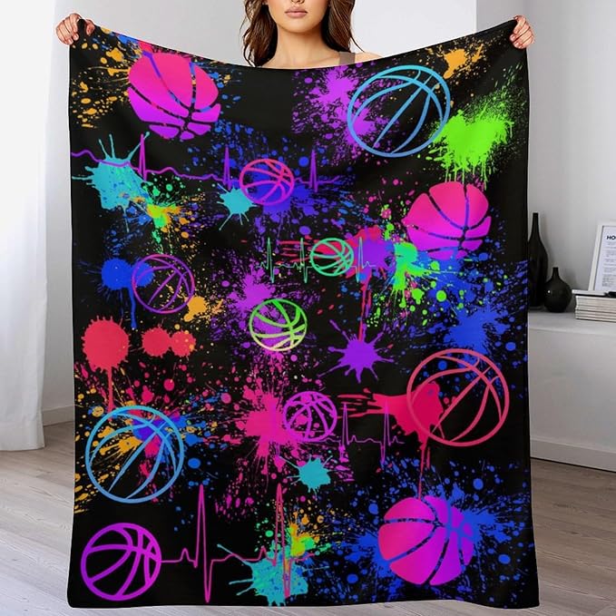 Basketball Throw Blanket - Soft Flannel Sports Basketball Blankets for Teens Adults Women Men Basketball Lovers - Warm Basketball Throw Blankets for All Season Lap, Chair, Sofa - 70"x50"