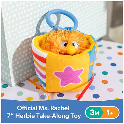 Ms. Rachel Official Herbie Sensory Take-Along Toy, Baby Swing & Baby Stroller Teething Toys w/Rattle & Clip, Toddler Toys for Girls & Boys Ages 3 Months to 1+