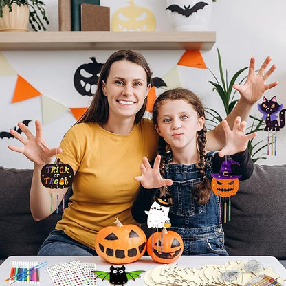 gisgfim 16 Pack Halloween Wind Chime Kits Crafts for Kids Make Your Own Ghost Wind Chime Wooden DIY Arts and Crafts for Halloween Party School Classroom Decoration Supplies Birthday Favors