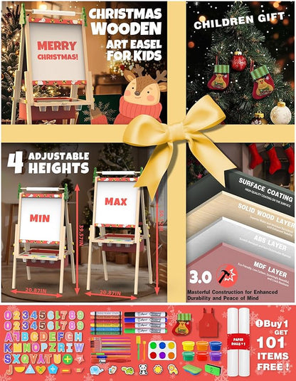 Joyooss Art Easel for Kids Easel for Toddlers, Christmas Gifts for Kids Adjustable Standing Wooden Toddler Easels Kids Dry Erase Board, Art Easel for Kids Age 2-4 4-8 9-12 Drawing Easels Girl Toys