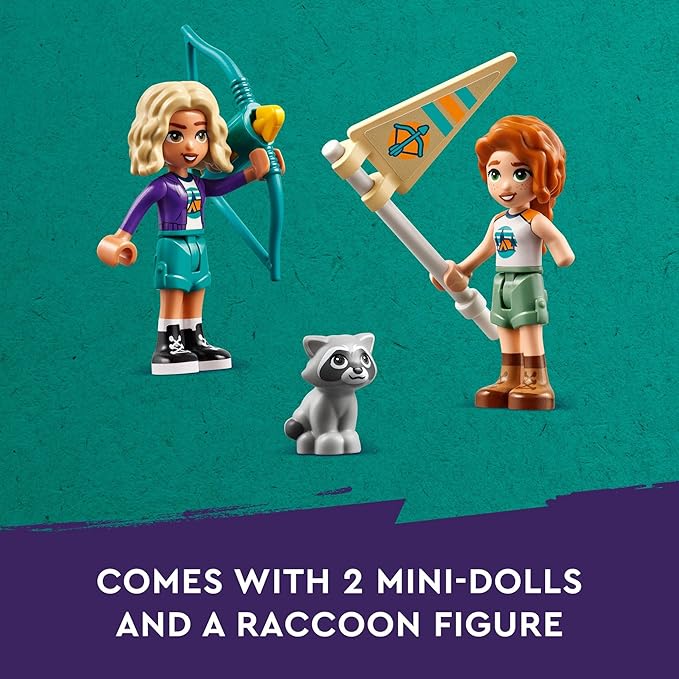 LEGO Friends Adventure Camp Archery Range Toy, Archery Set for Kids with Toy Bow and Arrows, Adventure Building Playset for Girls and Boys Ages 6 Years and Up, 2 Mini Dolls and a Raccoon Figure, 42622