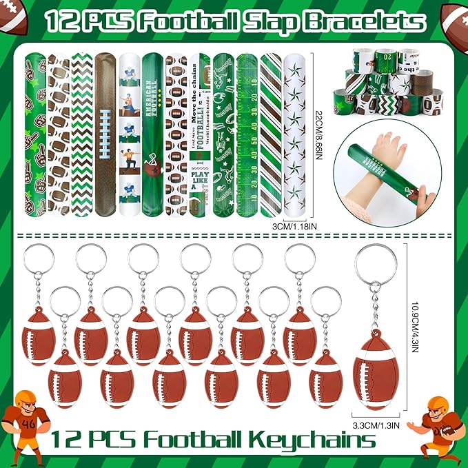 122Pcs Football Party Favors Football Goodie Bags Stuffers with Stress Ball Keychain Tattoo Sticker Silicone Bracelet for Football Birthday Party Supplies