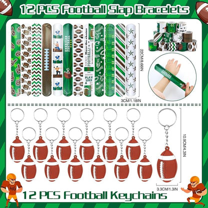 122Pcs Football Party Favors Football Goodie Bags Stuffers with Stress Ball Keychain Tattoo Sticker Silicone Bracelet for Football Birthday Party Supplies