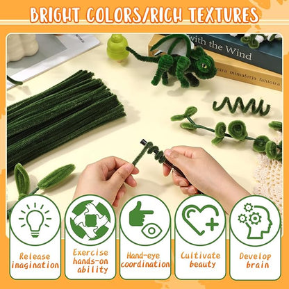 100 Pieces Pipe Cleaners Craft, Sage Green Pipe Cleaners, Chenille Stems for Classroom Craft Supplies Hair Flowers