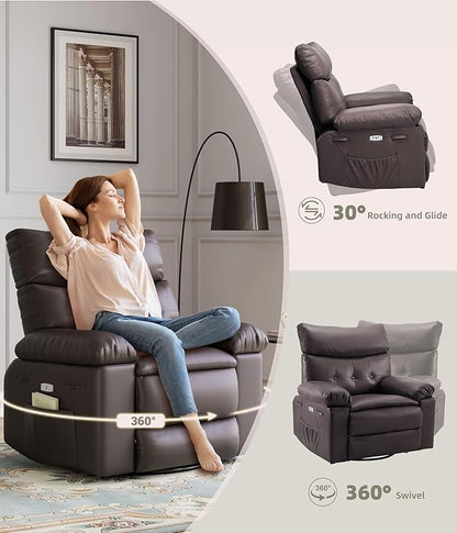 Electric Recliner Chair - 360° Rocker Swivel Recliner with Heat and Massage, PU Leather Large Recliner for Adults, Comfortable Lazy Chair with 1.5X Sponge Filling for Living Room
