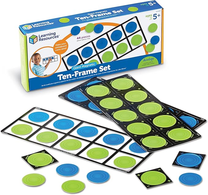 Learning Resources Giant Magnetic Ten Frame Set, Set of 4, Ages 5+, Classroom Math Set, Magnetic Whiteboard Set, Classroom Demonstration