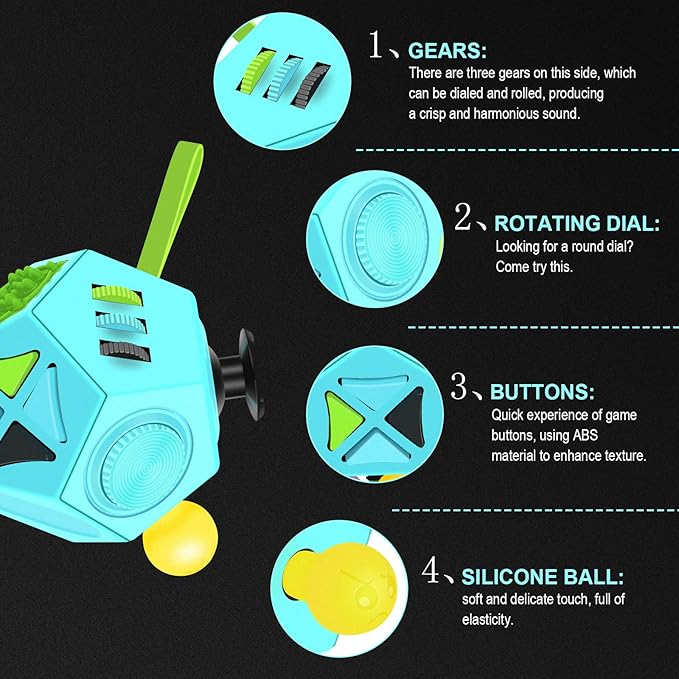 Fidget Dodecagon Cube-Easter Basket Stuffers 12 Sided Fidget Toy Cube for Kids and Adults 12 Sides Stress Relief Cube Fidgets Toys Travel Airplane Essentials for Boys Girls(B3 Blue Sky)