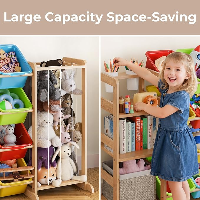 mirolam Storage Organizer with Bookshelf and Stuffed Animal Storage - Playroom Organization with Shelves and 12 Bins - Living Room Box for Lego - Bedroom Decor Essentials