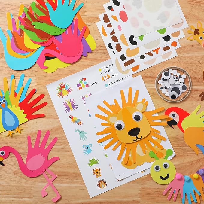 Sumind 16 Sets Arts and Crafts Kits for Kids Ages 3-5 Toddlers Craft Kit for Preschoolers Kindergarten Elementary Animal Handprint Educational Learning Easy Fun School Birthday Gift for School Opening
