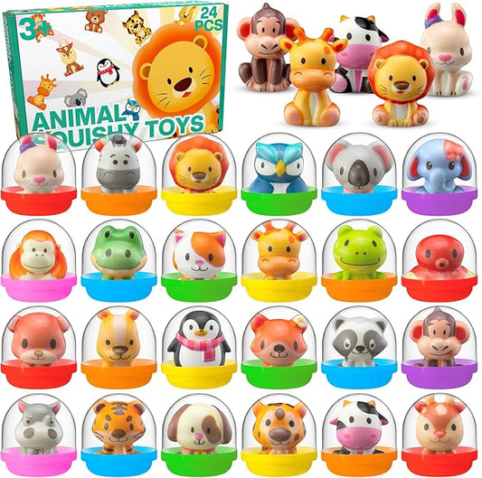 Party Favors for Kids 24PCS Safari Animal Squishy Toys,Goodie Bag Stuffers, Pinata Stuffers,Birthday Gifts for Boys & Girls,Treasure Chest Prizes,Classroom Prizes for Kids(