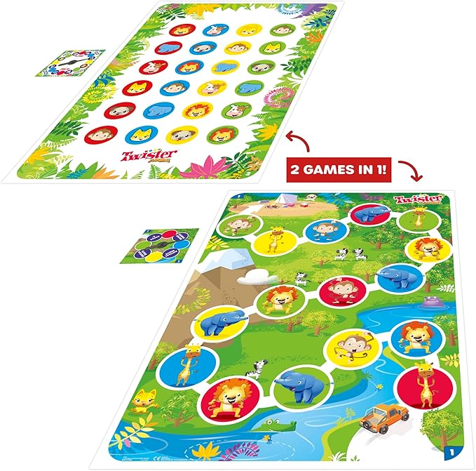 Hasbro Gaming Twister Junior Game, Animal Adventure 2-Sided Mat, 2 Games in 1, Party Game for Kids Ages 3 and Up, Indoor Game for 2-4 Players