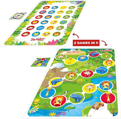 Hasbro Gaming Twister Junior Game, Animal Adventure 2-Sided Mat, 2 Games in 1, Party Game for Kids Ages 3 and Up, Indoor Game for 2-4 Players