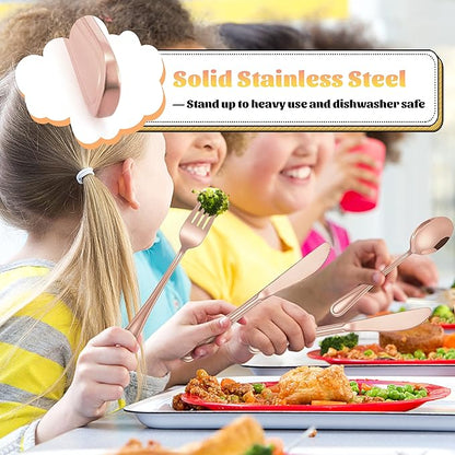 12-Piece Copper Kids Silverware, E-far Stainless Steel Toddler Kids Utensils Safe for Preschooler/Children, Includes 4 Forks 4 Spoons 4 Knife, Slimline Look & Small Size, Rust Free