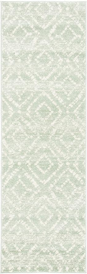 SAFAVIEH Adirondack Collection Runner Rug - 2'6" x 12', Green & Ivory, Modern Diamond Distressed Design, Non-Shedding & Easy Care, Ideal for High Traffic Areas in Living Room, Bedroom (ADR131Y)